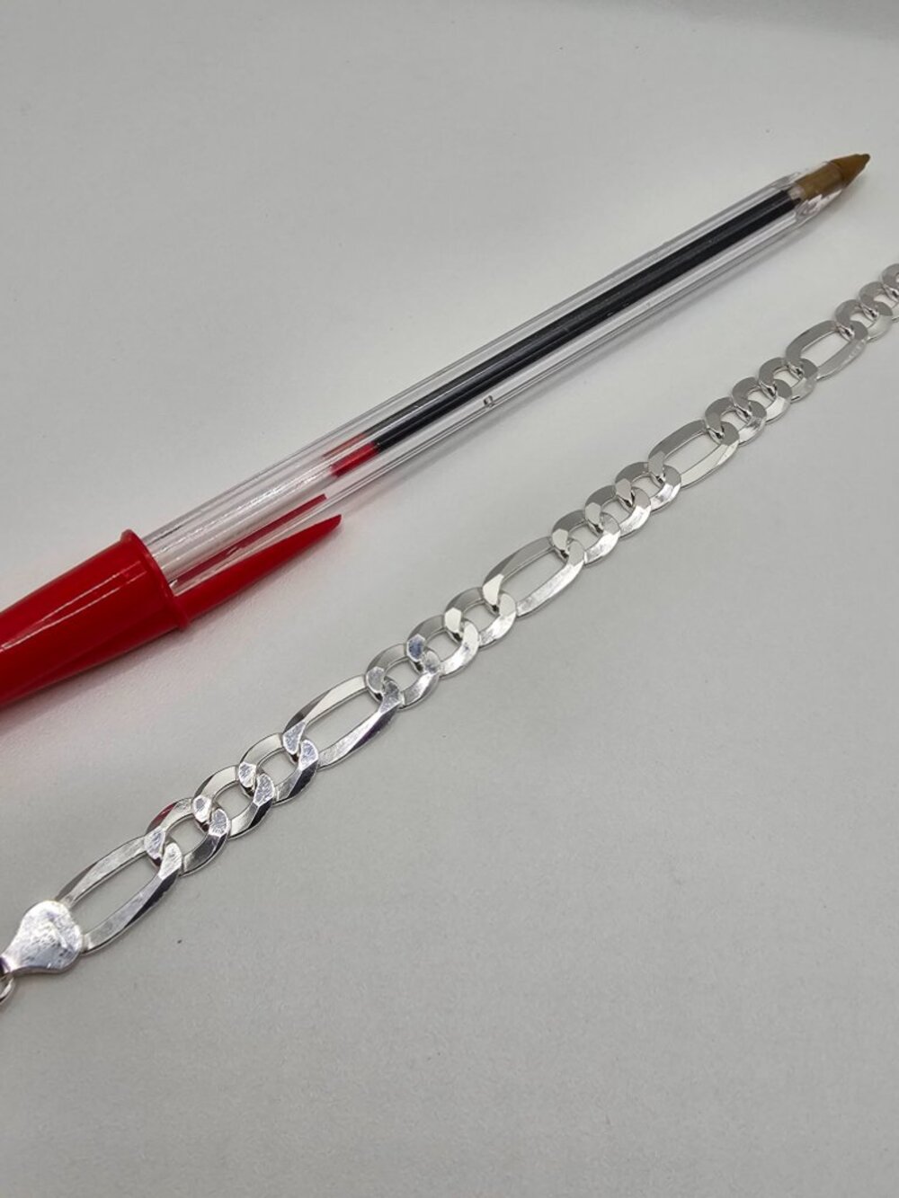 Sterling Silver 925 High Polished Figaro Bracelet 7.8mm 8 inches - Picture 8 of 8